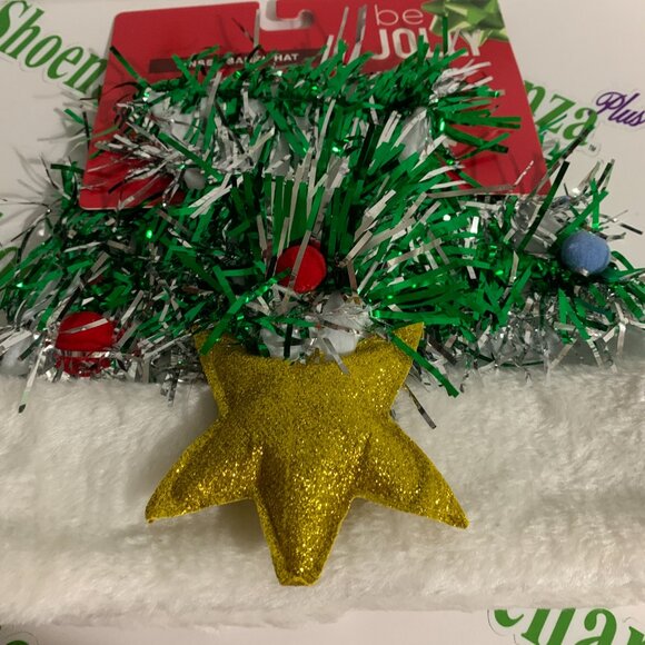 Ugly Christmas Hat Be Jolly Santa Tree Tinsel Poms Star Green Silver Red White - Picture 3 of 6